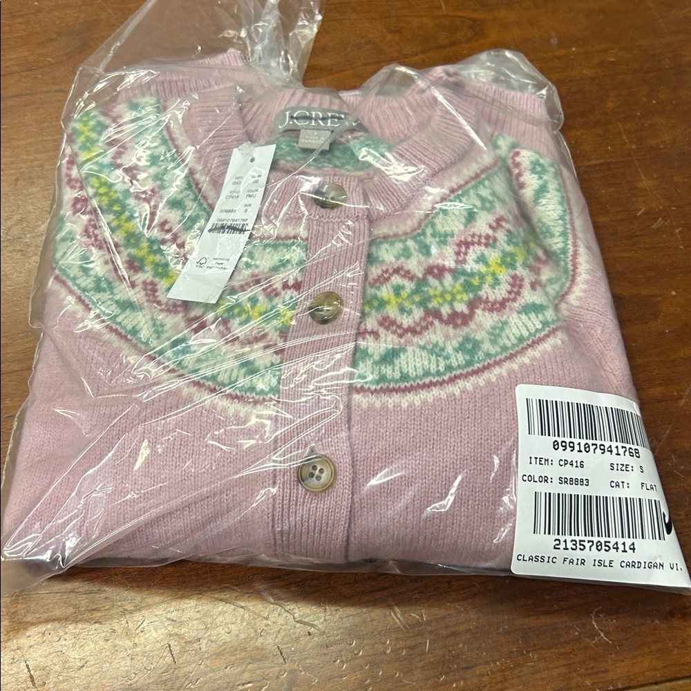 J Crew Classic Fair Isle cardigan in vintage wool CP416 - Picture 3 of 4